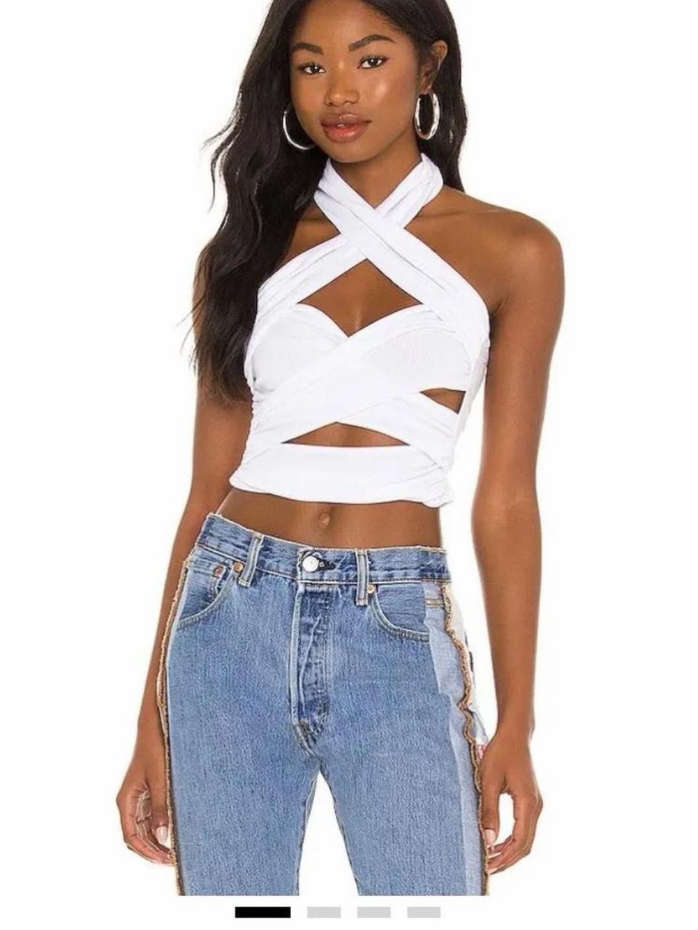 LNA White Crisscross Halter Cutout Crop Top